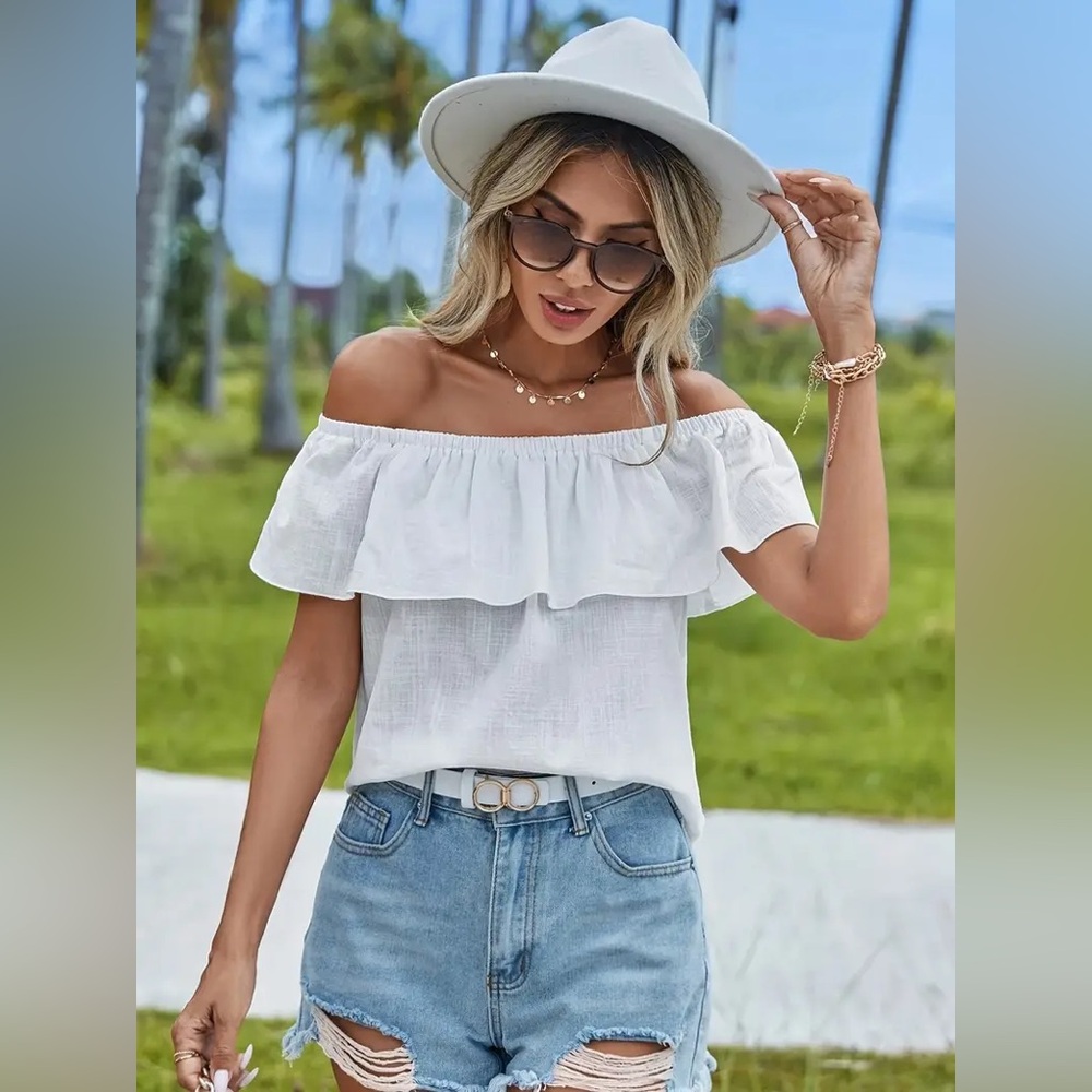 Anthropologie White Off-Shoulder Top